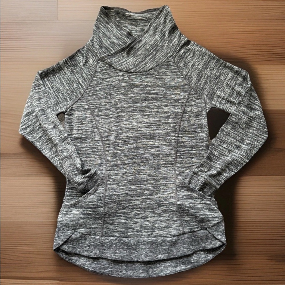 ATHLETA Sweatshirt Small Heather Black & White Stowe Cowl Mock Neck Pullover EUC